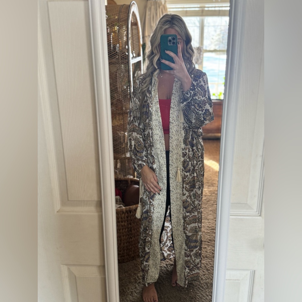 Floral Long Kimono with Cream Accents by GiGio